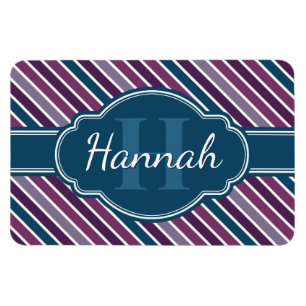 Purple White Teal Bold Stripe Pattern Monogram Magnet