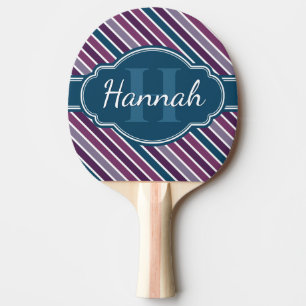 Purple White Teal Bold Stripe Pattern Monogram Ping Pong Paddle