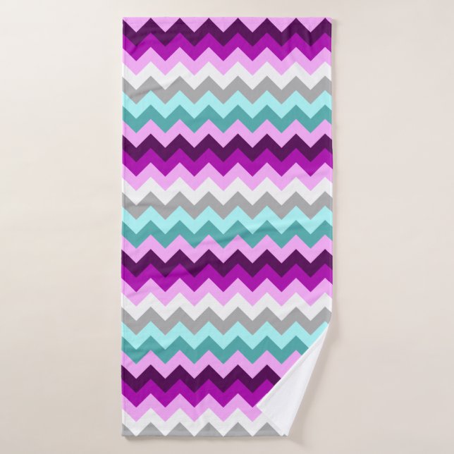 Purple White Teal Chevrons Bath Towel (Bath Towel)