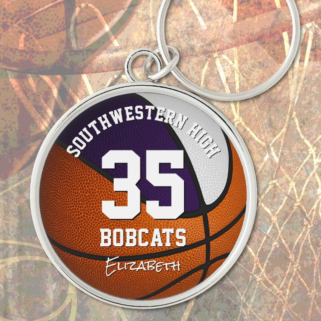 purple white team colours girls boys basketball key ring (Creator Uploaded)