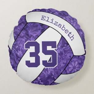 purple white team colours girls volleyball room round cushion