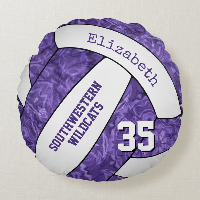 purple white team sports gifts girls volleyball round cushion (Front)