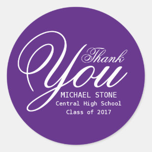 Purple White Thank You Graduation Stickers Custom