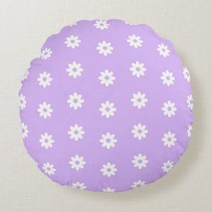 PURPLE WHITE TINY FLOWERS PURPLE PINK HEARTS ROUND CUSHION