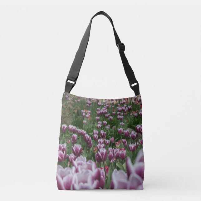 Purple & White Tulips Crossbody Bag (Front)