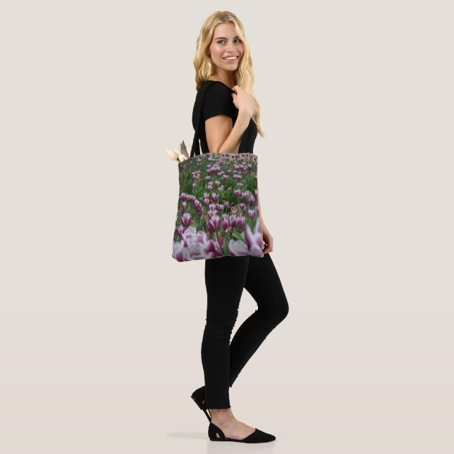 Purple & White Tulips Tote (On Model)