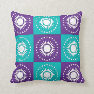 Purple White Turquoise Retro Pattern Pillows