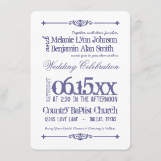 Purple White Typography Wedding Invitations