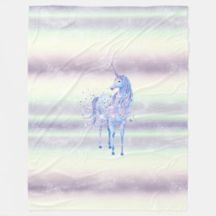 Purple White Unicorn Sparkle Glitter Dream      Fleece Blanket