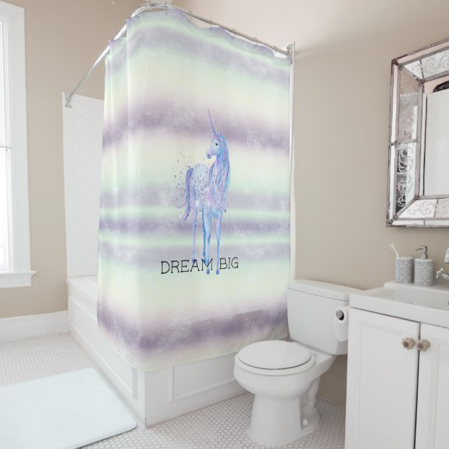 Purple White Unicorn Sparkle Glitter Dream      Shower Curtain (In Situ)