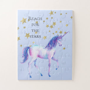 Purple White Unicorn Stars Jigsaw Puzzle
