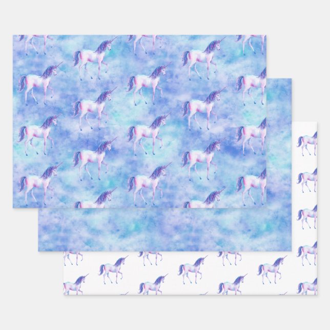 Purple White Unicorn Wrapping Paper Sheet (Set)