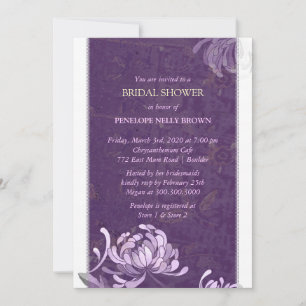 Purple & White Unique Floral Bridal Shower Invitation