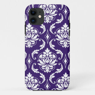 Purple White Vintage Damask Pattern iPhone 11 Case