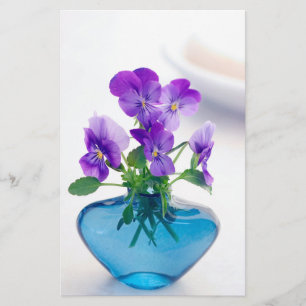 Purple White Violas Flowers Blue Vase Floral