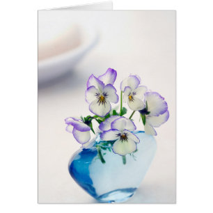 Purple  White Violas   Flowers Blue Vase Floral