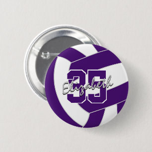 purple white volleyball team colours 6 cm round badge