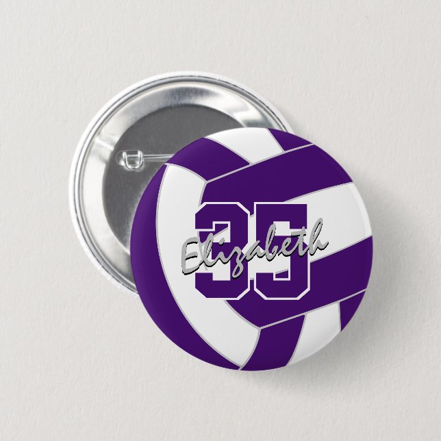 purple white volleyball team colours 6 cm round badge (Front & Back)