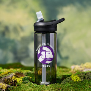 purple white volleyball team colours boys girls water bottle