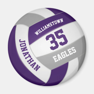 purple white volleyball with team name magnet