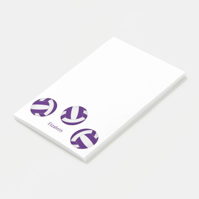 Purple white volleyballs athlete name post-it notes (Angled)
