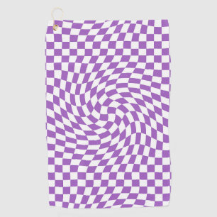 Purple & White Warped Checkered Checkerboard  Golf Towel