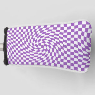 Purple & White Warped Chequered Chequerboard Golf Head Cover