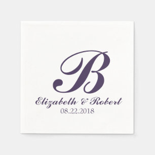Purple White Wedding Monogram Napkins