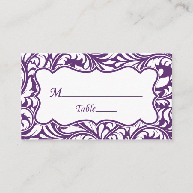 Purple White Wedding Place Cards | Escort Card (Front)