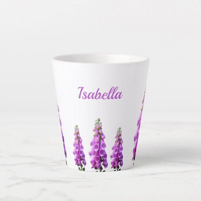 Purple white wildflowers floral pink name latte mug (Front)