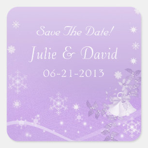 Purple & White Winter Save The Date Wedding Square Sticker