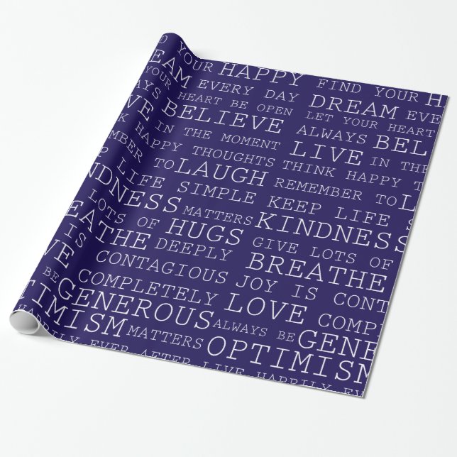 Purple White Words of Inspiration Birthday Wrapping Paper (Unrolled)