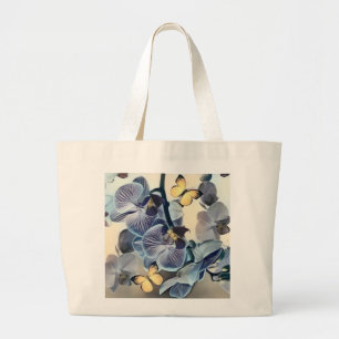 Purple white yellow orchid floral butterfly large tote bag