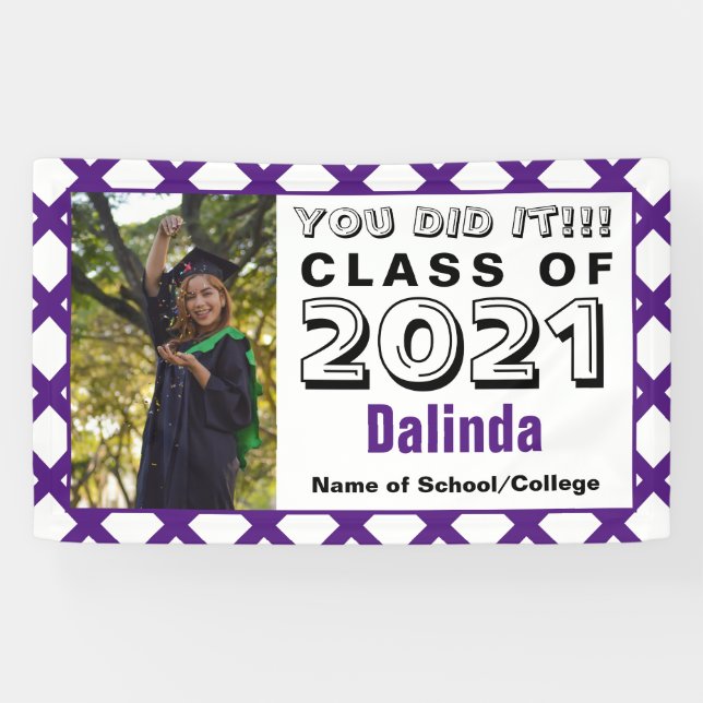 Purple & White You Did It Graduation Banner (Horizontal)