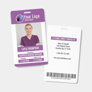 Purple White Your Logo Hospital Staff Photo ID Badge