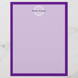 Purple Wht Greek Key Rnd Frame Initial Monogram
