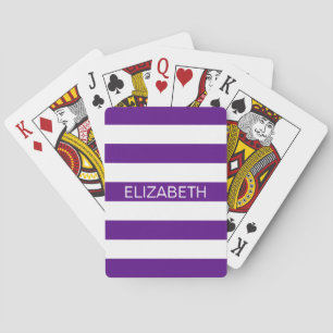 Purple Wht Horiz Preppy Stripe Name Monogram Playing Cards
