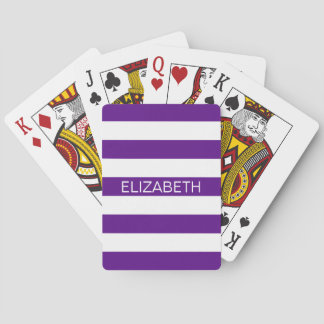 Purple Wht Horiz Preppy Stripe Name Monogram Playing Cards