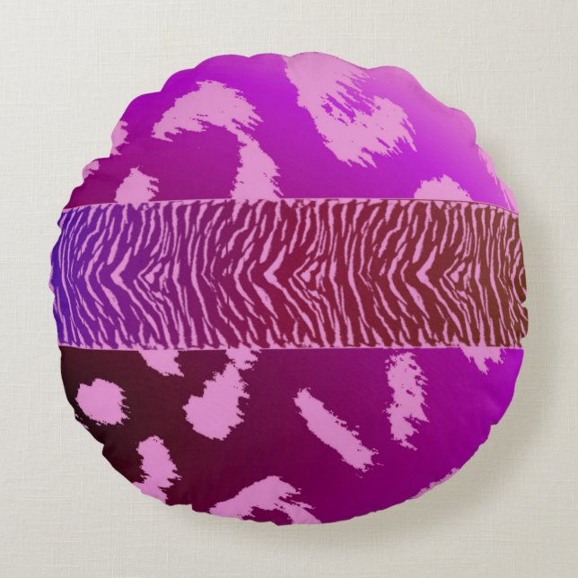 Purple Wild Animal Pattern Round Cushion (Front)