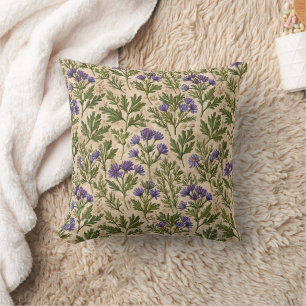 Purple Wild Asters Botanical Cushion
