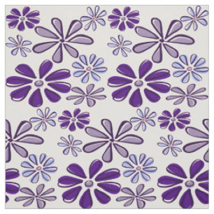 Purple Wild Flower Doodle Pattern Fabric