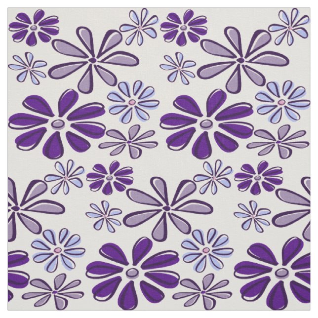 Purple Wild Flower Doodle Pattern Fabric (Swatch)