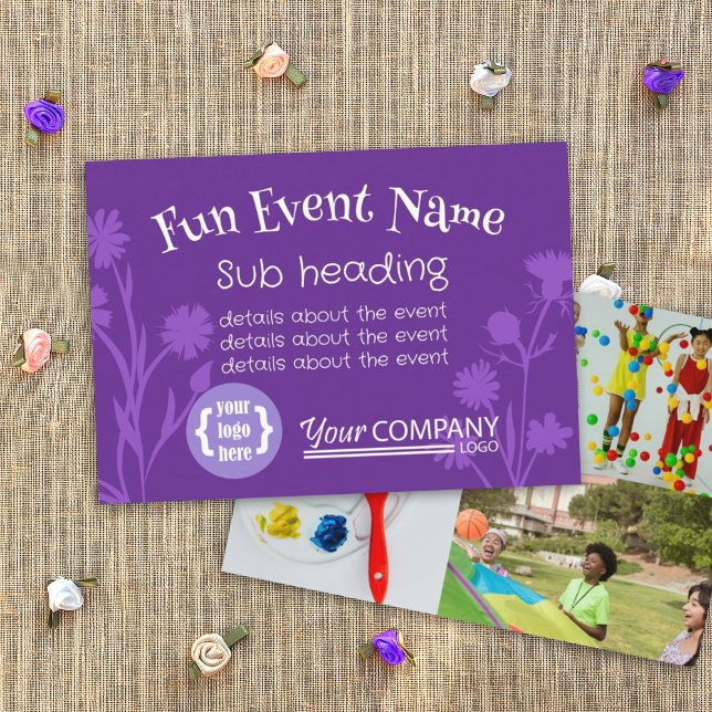 Purple, Wild Flowers Event Announcement Card (purple announcement flyer card, announce your event, purple cardstock, business logo, sports logo)