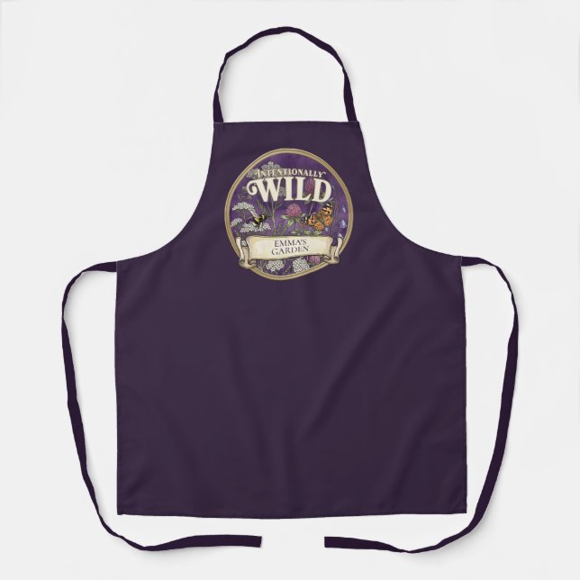 Purple Wild Garden Apron Custom Pollinator Design (Front)