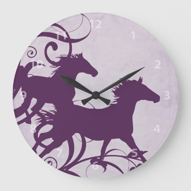 Purple Wild Horses Large Clock (Front)