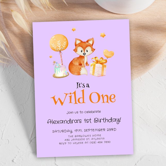 Purple Wild One Baby Girl First Birthday Invitation (Purple Wild One Baby Girl First Birthday Invitation)