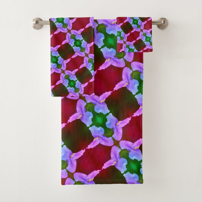 Purple Wild Orchid Flower Abstract Pattern     Bath Towel Set (Insitu)