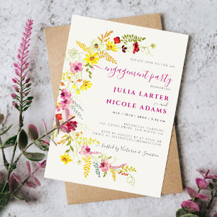 Purple Wild Orchid Flowers Wreath Engagement Party Invitation