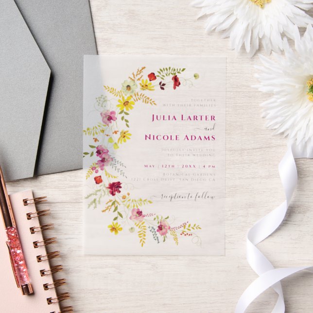 Purple Wild Orchid Flowers Wreath Photo Wedding Vellum Invitations (Wedding)