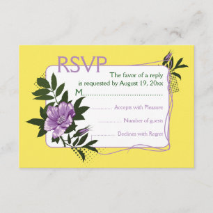 Purple wild rose yellow floral wedding RSVP card